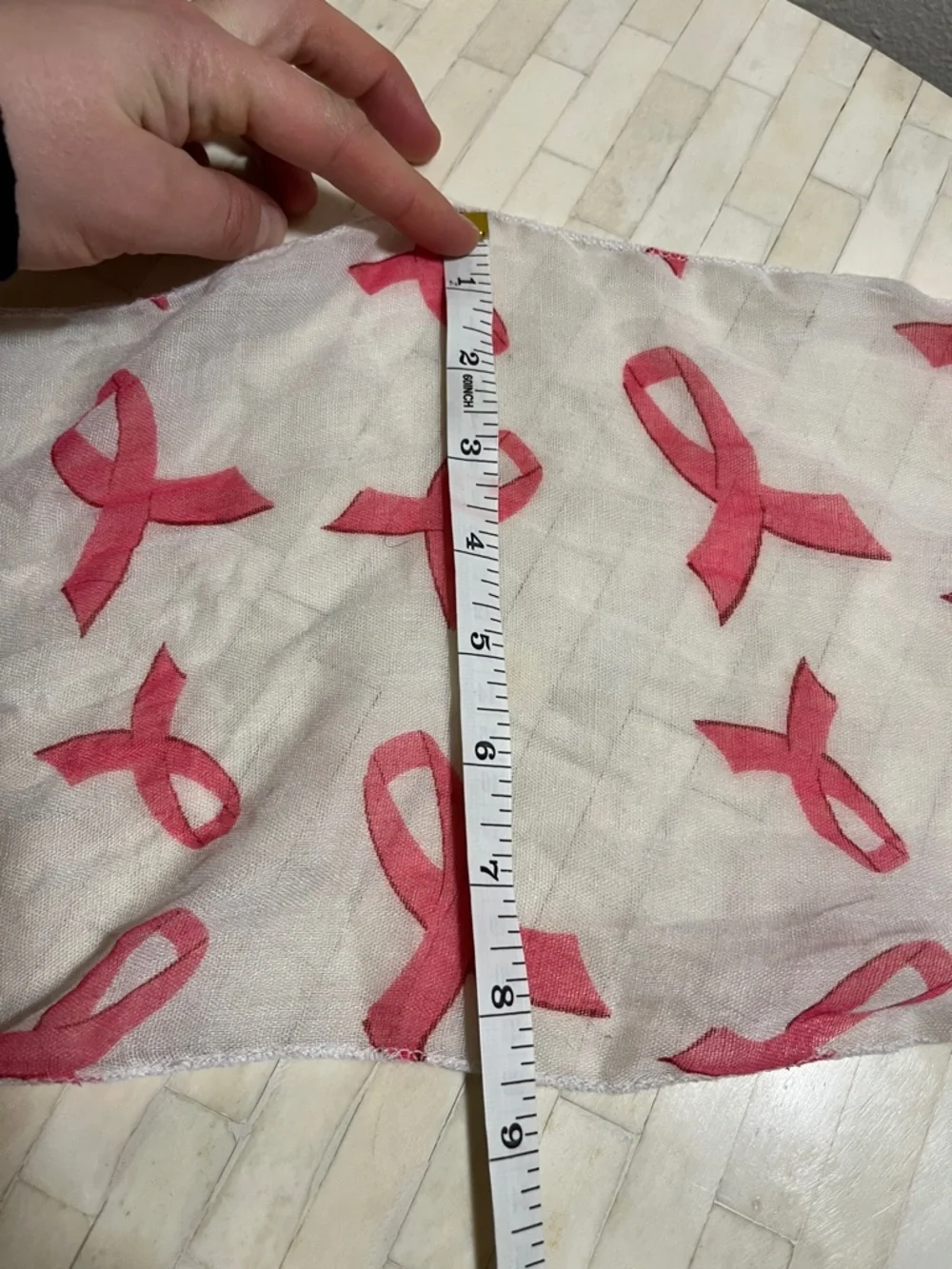 White & Pink Ribbon Neck Scarf, Sash, Tie Breast Cancer Awareness